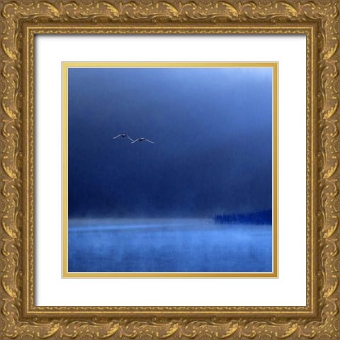 Swans Gold Ornate Wood Framed Art Print with Double Matting by Michalowski, Marcin