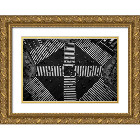 People Crossing Gold Ornate Wood Framed Art Print with Double Matting by Tajima, Koji