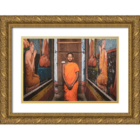 The Little Monk Gold Ornate Wood Framed Art Print with Double Matting by Bruno, Giacomo