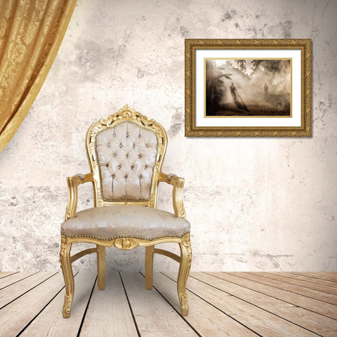 Bike In Fog Gold Ornate Wood Framed Art Print with Double Matting by Mirica, Dan