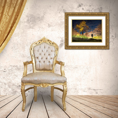 Man In Nature - Into The Canyon Gold Ornate Wood Framed Art Print with Double Matting by Dou, Shenshen