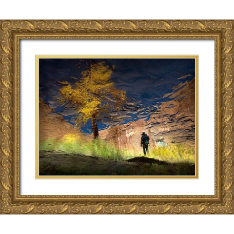 Man In Nature - Into The Canyon Gold Ornate Wood Framed Art Print with Double Matting by Dou, Shenshen