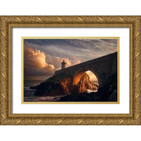 Under The Bridge Gold Ornate Wood Framed Art Print with Double Matting by Denis