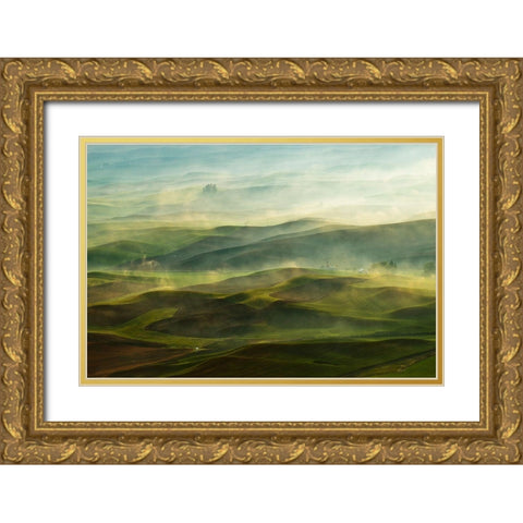 Golden Morning-Palouse Gold Ornate Wood Framed Art Print with Double Matting by Shen, Jikui