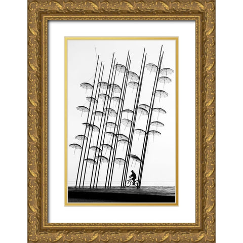 Under The Umbrellas Gold Ornate Wood Framed Art Print with Double Matting by Digalakis, George