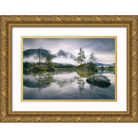 Rainy Morning At Hintersee (Bavaria) Gold Ornate Wood Framed Art Print with Double Matting by Wiemer, Dirk