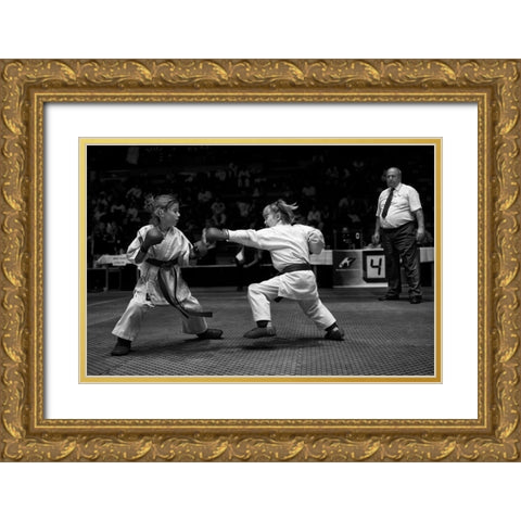 Girls Fight Gold Ornate Wood Framed Art Print with Double Matting by Rebro, Marcel