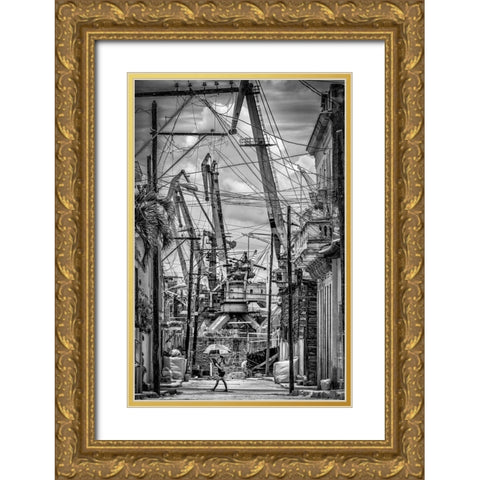 Umbrella Gold Ornate Wood Framed Art Print with Double Matting by Bauer, Andreas