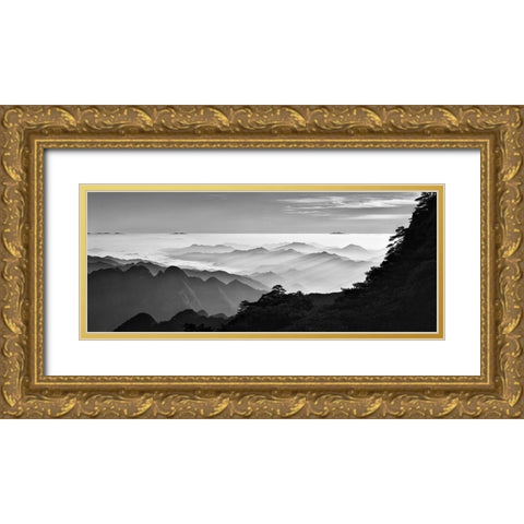 Sanqing Mountain Sunrise Gold Ornate Wood Framed Art Print with Double Matting by Xu, Mei