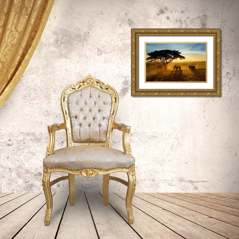 Morning Elephant Home Town Gold Ornate Wood Framed Art Print with Double Matting by Whanset, Saravut