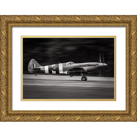 Spitfire Mk Xix Gold Ornate Wood Framed Art Print with Double Matting by JLP