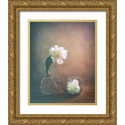 Two Peonies Gold Ornate Wood Framed Art Print with Double Matting by Pan, Sophie