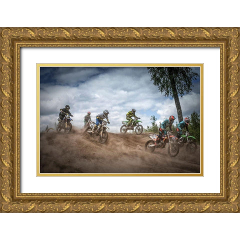 Swedish Championships In Motocross 2016 Gold Ornate Wood Framed Art Print with Double Matting by Pettersson, Benny