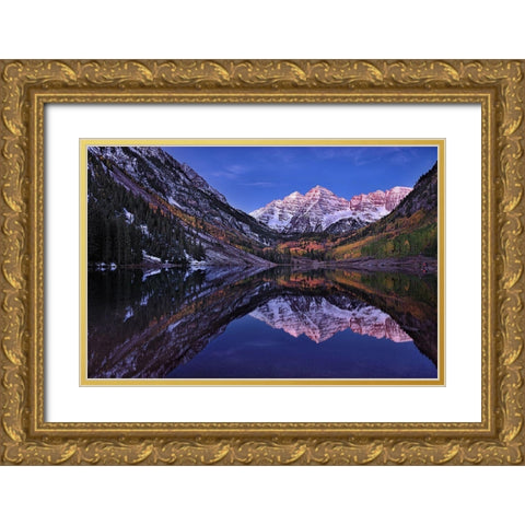 Maroon Bells Twilight Gold Ornate Wood Framed Art Print with Double Matting by Xu, Mei