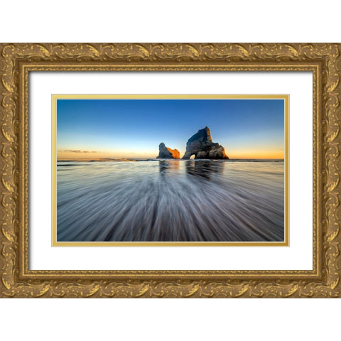 Wharariki Beach Gold Ornate Wood Framed Art Print with Double Matting by Zhu, Hua