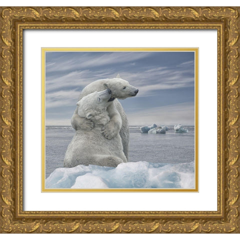 The Big Hug Gold Ornate Wood Framed Art Print with Double Matting by Heylen, Rene