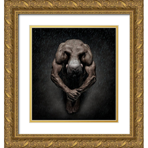 Igor In The Rain Ii Gold Ornate Wood Framed Art Print with Double Matting by DDiArte