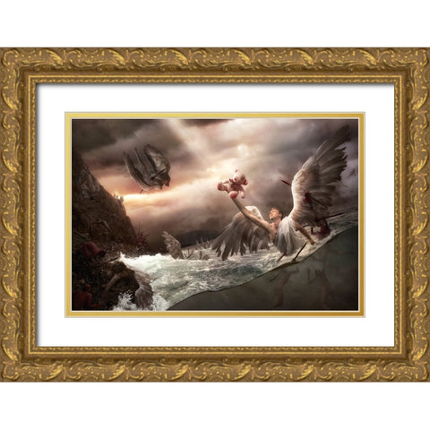La Baie Des Anges Gold Ornate Wood Framed Art Print with Double Matting by Kiciak, Christophe