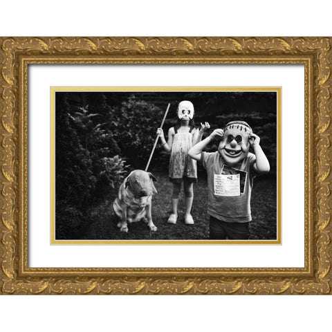 Zombies Hunting Gold Ornate Wood Framed Art Print with Double Matting by Strzelecka, Monika