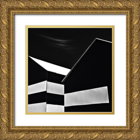 Bw Beach Huts Gold Ornate Wood Framed Art Print with Double Matting by Claes, Gilbert