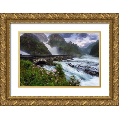 Laytefossen Gold Ornate Wood Framed Art Print with Double Matting by Bjorkqvist, Arvid