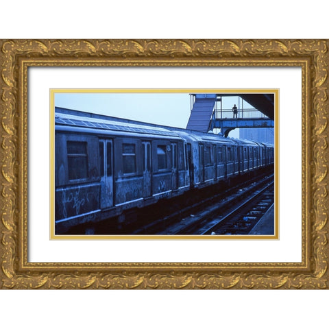 The Train-From The Series Qnew York Bluesq Gold Ornate Wood Framed Art Print with Double Matting by Matthes, Dieter