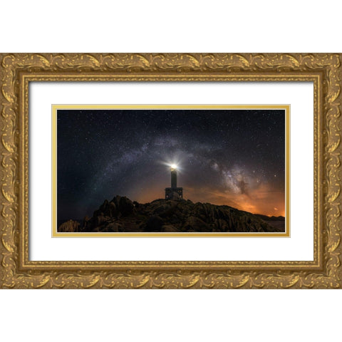 Nariga Lighthouse Gold Ornate Wood Framed Art Print with Double Matting by Mendoza, Chencho