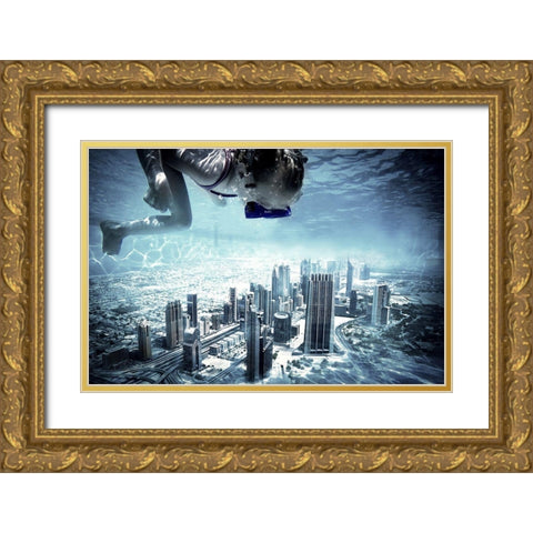 Dubai Pool Gold Ornate Wood Framed Art Print with Double Matting by Hennen, Marcus