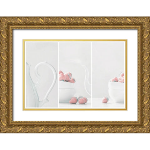 Strawberries Delight Gold Ornate Wood Framed Art Print with Double Matting by Devos, Delphine