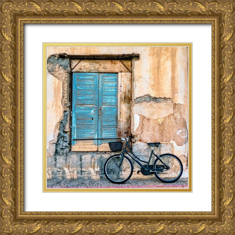 Old Window And Bicycle Gold Ornate Wood Framed Art Print with Double Matting by Digalakis, George
