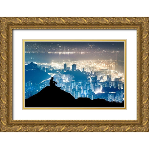 City Watcher Gold Ornate Wood Framed Art Print with Double Matting by Ling, Ar