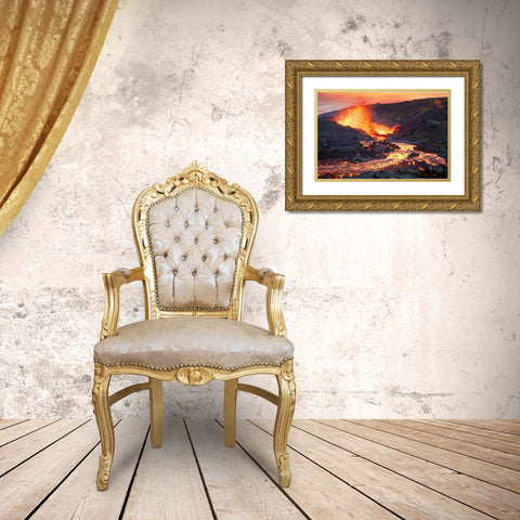 La Fournaise Volcano Gold Ornate Wood Framed Art Print with Double Matting by Gabriel, Barathieu