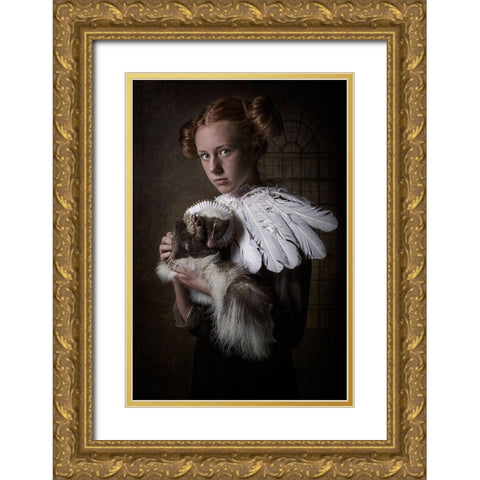 My  Camera Shy Skunk Gold Ornate Wood Framed Art Print with Double Matting by Kayen-Mouthaan, Carola