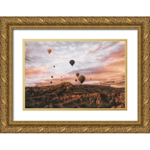 Cappodocia Hot Air Balloon Gold Ornate Wood Framed Art Print with Double Matting by Yorgancilar, Ayse
