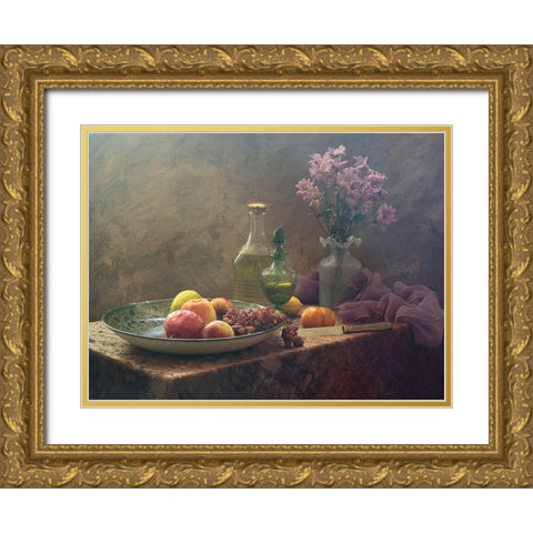 Still Life With Lilac Flowers Gold Ornate Wood Framed Art Print with Double Matting by Ustinagreen