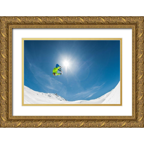 Backflip Crossed Skis Gold Ornate Wood Framed Art Print with Double Matting by Verbiest, Eric