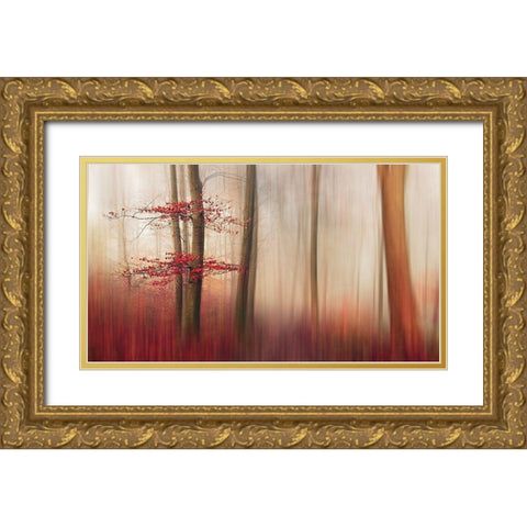 Red Leaves. Gold Ornate Wood Framed Art Print with Double Matting by Londal, Leif