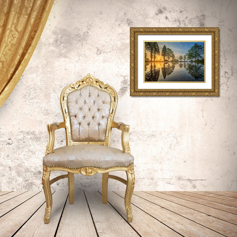 Mount Fuji Reflected In Lake -Japan Gold Ornate Wood Framed Art Print with Double Matting by Whanset, Chanwit