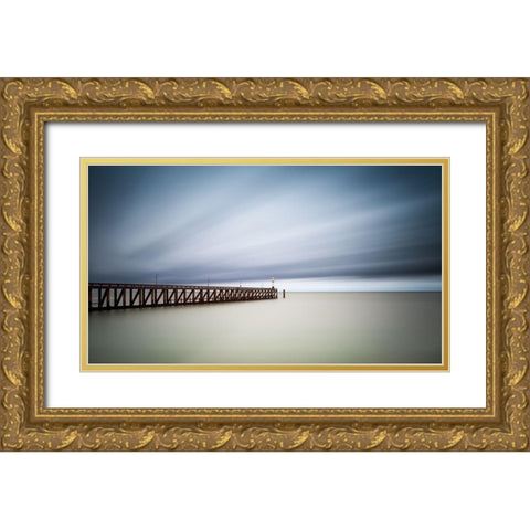 Blankenberge Pier Gold Ornate Wood Framed Art Print with Double Matting by Staelens, Christophe