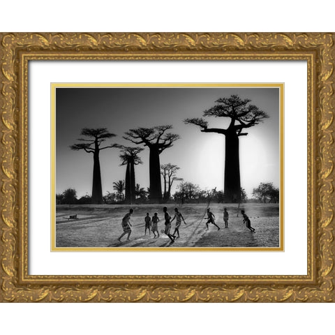 Soccer At Sunset Gold Ornate Wood Framed Art Print with Double Matting by Apers, Marc