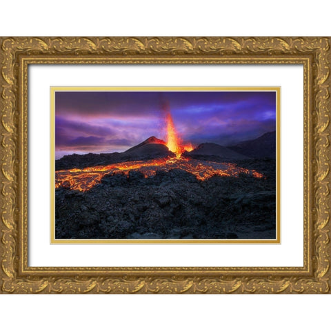 Fire At Blue Hour! Gold Ornate Wood Framed Art Print with Double Matting by Gabriel, Barathieu