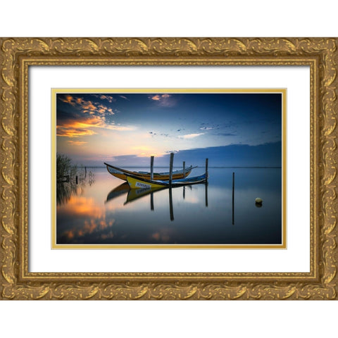 The Boats Gold Ornate Wood Framed Art Print with Double Matting by Ribeiro, Rui