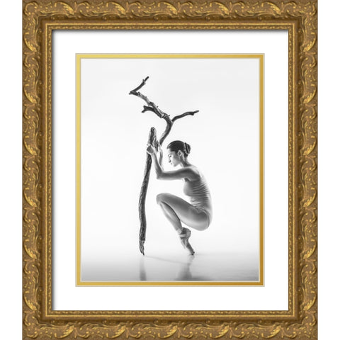 Tree Gold Ornate Wood Framed Art Print with Double Matting by Koztowski, tukasz