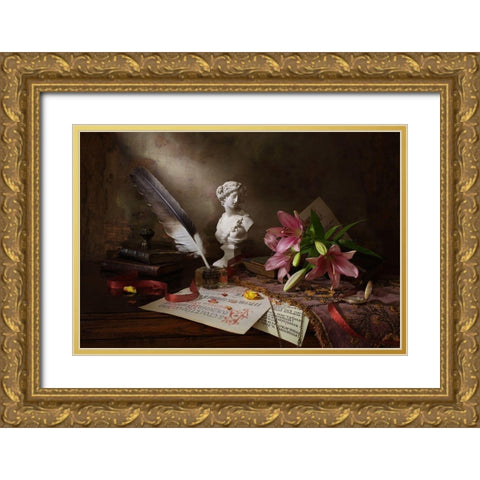 Still Life With Lily And Bust Gold Ornate Wood Framed Art Print with Double Matting by Morozov, Andrey
