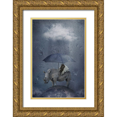 Under The Rain Gold Ornate Wood Framed Art Print with Double Matting by Vekemans, Muriel