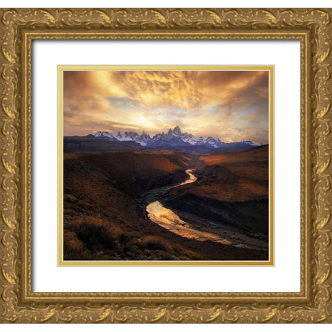 View From The Gorge Gold Ornate Wood Framed Art Print with Double Matting by Zhang, Yan