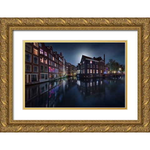 Moonlight Over Amsterdam Gold Ornate Wood Framed Art Print with Double Matting by M. Garcia, Jesus