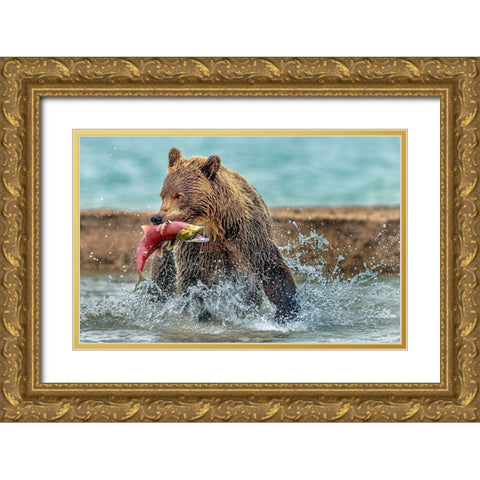 Fishing - Kamchatka-Russia Gold Ornate Wood Framed Art Print with Double Matting by Damico, Giuseppe