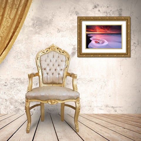 Ice And Fire Gold Ornate Wood Framed Art Print with Double Matting by Zhu, Jingshu