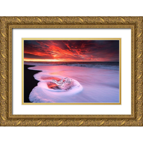 Ice And Fire Gold Ornate Wood Framed Art Print with Double Matting by Zhu, Jingshu